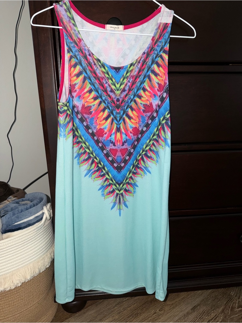 Women’s summer tank dress Aqua with colorful design❤️🦋 Size small